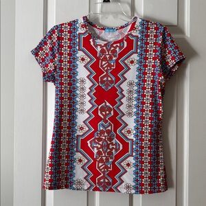 J. McLaughlin Red and Blue Floral Nylon/Spandex Top - M